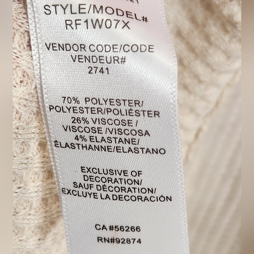 Splendid Women's Shirt Cowl Neck Waffle Knit Long Sleeve Top Cream Large NWT - Picture 7 of 8